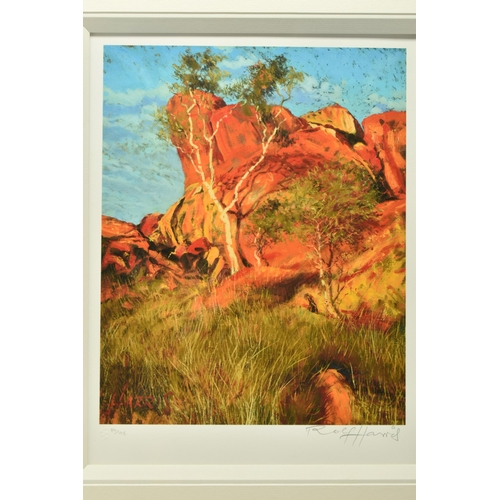 312 - ROLF HARRIS (AUSTRALIA 1930-2023) 'SUN ON DEVIL'S MARBLES', a limited edition print on paper of an A... 