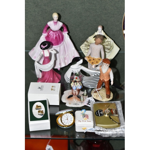 364 - A GROUP OF FIGURINES, SWAROVSKI CRYSTAL, HALCYON DAYS, ETC, comprising a Cmielow Poland 'Relaks', a ... 