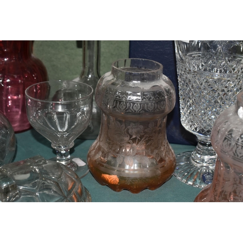 367 - A GROUP OF GLASSWARE, comprising a boxed Stuart Crystal vase, height 21.5cm, a nineteenth century fo... 