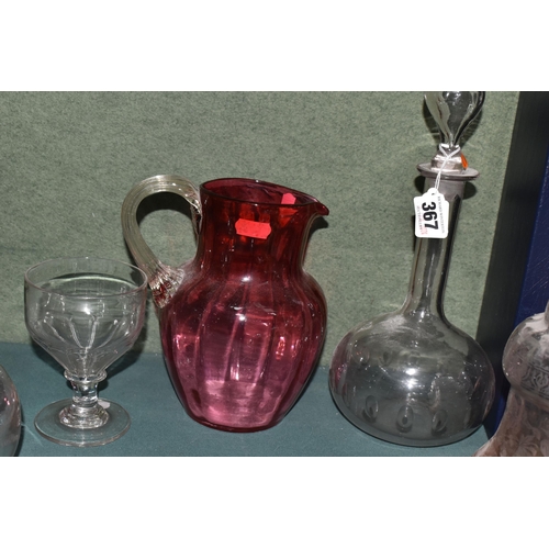 367 - A GROUP OF GLASSWARE, comprising a boxed Stuart Crystal vase, height 21.5cm, a nineteenth century fo... 