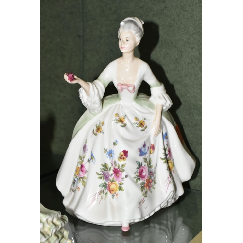 368 - A GROUP OF ROYAL DOULTON FIGURINES, comprising Ascot HN2356, Vanity HN2475, Diana HN2468 (tiny chip ... 