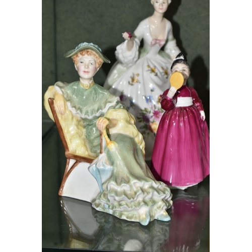 368 - A GROUP OF ROYAL DOULTON FIGURINES, comprising Ascot HN2356, Vanity HN2475, Diana HN2468 (tiny chip ... 