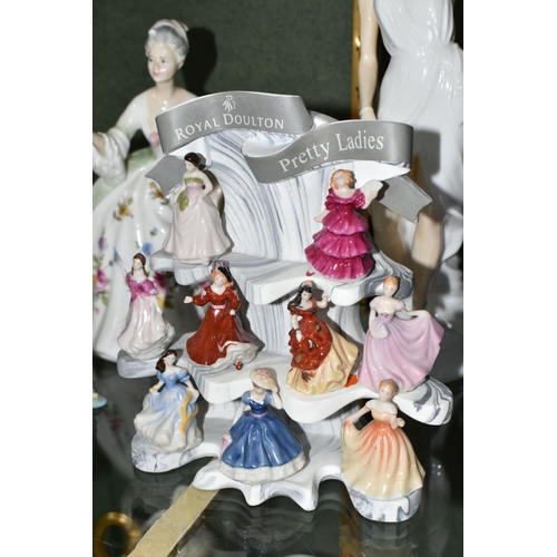 368 - A GROUP OF ROYAL DOULTON FIGURINES, comprising Ascot HN2356, Vanity HN2475, Diana HN2468 (tiny chip ... 