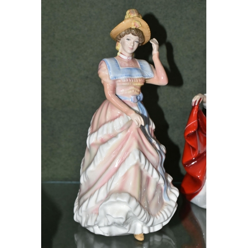 370 - SIX ROYAL DOULTON FIGURINES, comprising Patricia HN3365 Figurine of the Year 1993 (thumb broken, mis... 