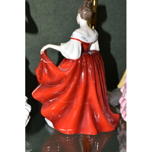 370 - SIX ROYAL DOULTON FIGURINES, comprising Patricia HN3365 Figurine of the Year 1993 (thumb broken, mis... 