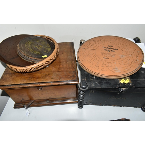 380 - TWO LATE 19TH/EARLY 20TH CENTURY MUSIC BOXES WITH DISCS, comprising a Celesta musical box, Style 20,... 