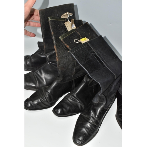 383 - THREE PAIRS OF HANDMADE BLACK LEATHER CAVALRY BOOTS, different sizes, no markings, approximate size ... 