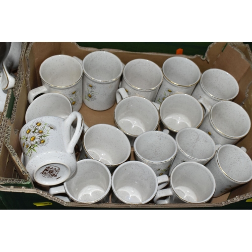 393 - FIVE BOXES OF KERNEWEK POTTERY DINNERWARE, to include a large quantity of 'Daisy' pattern dinnerware... 