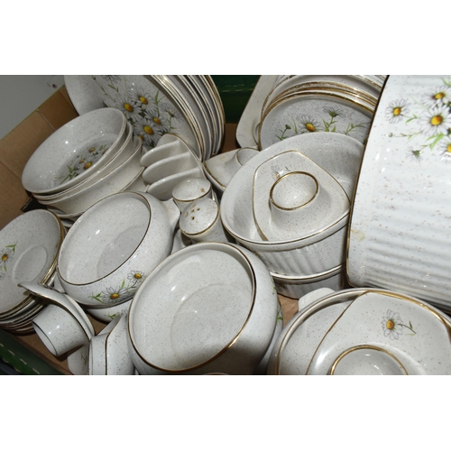 393 - FIVE BOXES OF KERNEWEK POTTERY DINNERWARE, to include a large quantity of 'Daisy' pattern dinnerware... 