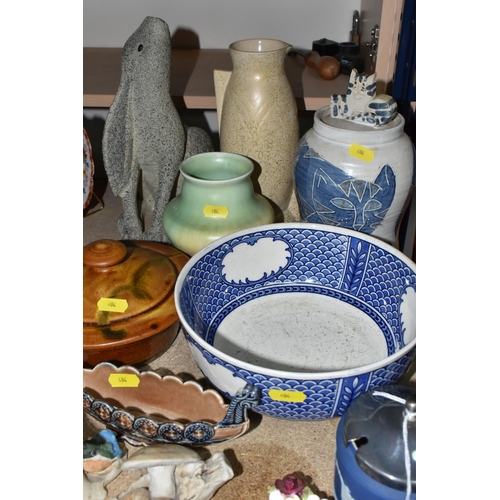 404 - A SMALL SELECTION OF DECORATIVE CERAMICS ETC, to include a Irma Demianczyk storage jar with lid, Bes... 