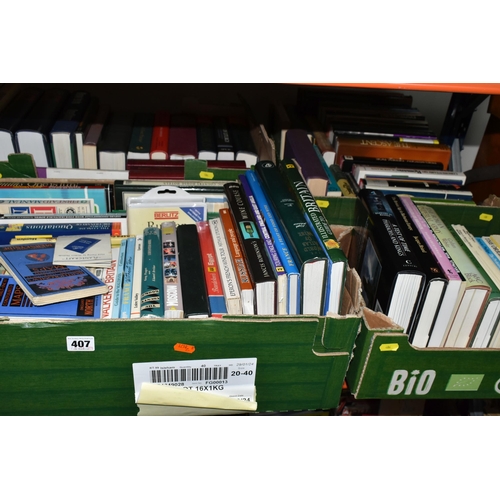 407 - FOUR BOXES OF BOOKS, MOSTLY HARDBACK FORMAT, subjects include Prehistoric British history and Archae... 