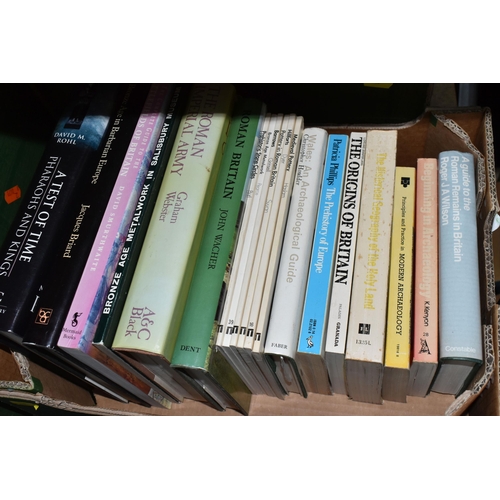 407 - FOUR BOXES OF BOOKS, MOSTLY HARDBACK FORMAT, subjects include Prehistoric British history and Archae... 