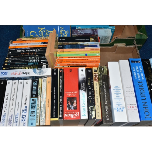 410 - FOUR BOXES OF BOOKS, over one hundred assorted novels and religious titles, hardback and paperback, ... 