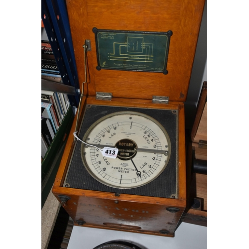 413 - TWO POWER FACTOR METERS, by Everett Edgcumbe of London, comprising a cased 'Rotary' portable power f... 