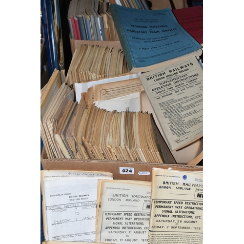 424 - A QUANTITY OF BRITISH RAILWAYS WORKING TIMETABLES, mainly London Midland Region issues from the 1970... 