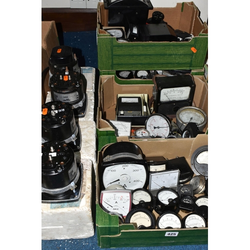 425 - FOUR BOXES AND LOOSE METERS, to include ammeters, voltmeters and similar instruments (4 boxes + loos... 