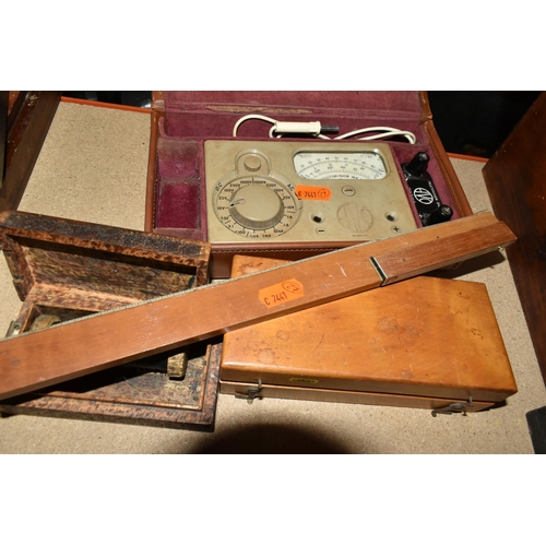 437 - A MULTIMETER, WEIGHTS AND SUNDRY ITEMS, comprising a cased AVO Multiminor mk4 multimeter, a reel of ... 