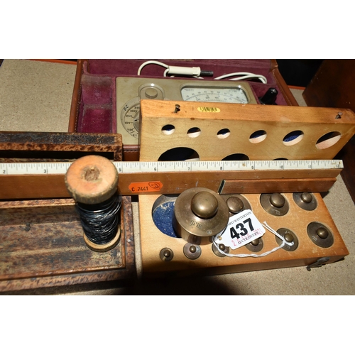 437 - A MULTIMETER, WEIGHTS AND SUNDRY ITEMS, comprising a cased AVO Multiminor mk4 multimeter, a reel of ... 