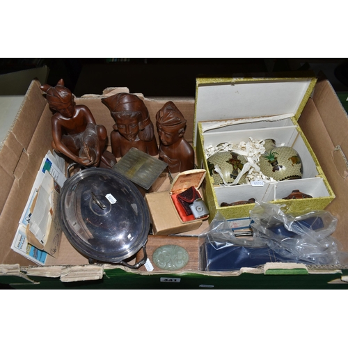 441 - A BOX AND LOOSE SWAGGER STICK, METAL WARE, WATCHES AND SUNDRY ITEMS, to include a military swagger s... 