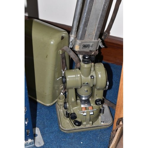 451 - A CASED KERN SWISS THEODOLITE AND TRIPOD, the theodolite model K1-A with a green finish, together wi... 