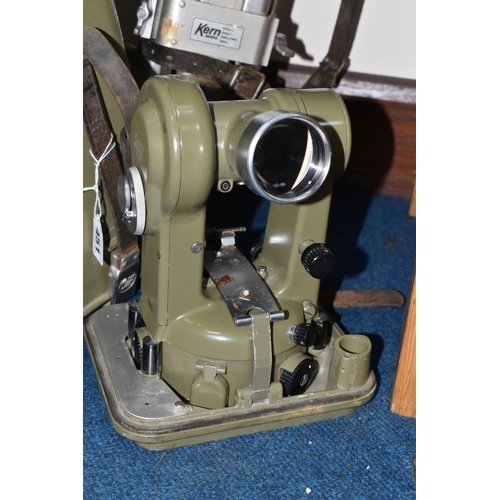 451 - A CASED KERN SWISS THEODOLITE AND TRIPOD, the theodolite model K1-A with a green finish, together wi... 