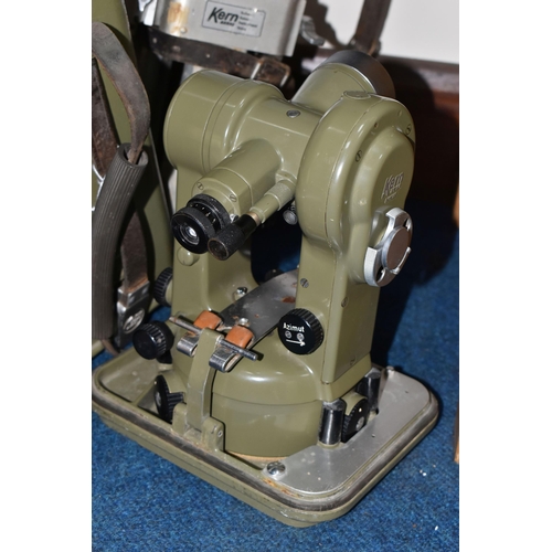 451 - A CASED KERN SWISS THEODOLITE AND TRIPOD, the theodolite model K1-A with a green finish, together wi... 