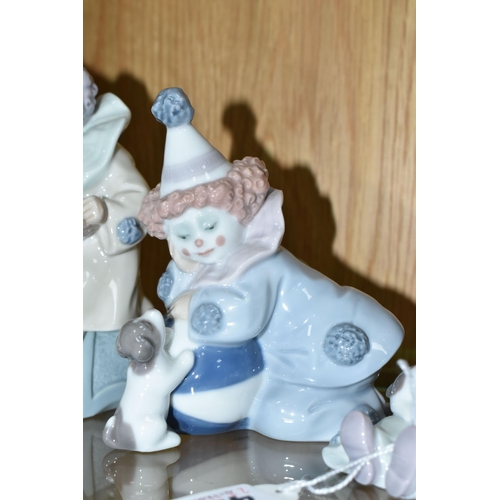 456 - THREE LLADRO PIERROT FIGURES, comprising Pierrot with Puppy no 5277, sculptor Jose Puche, issued 198... 