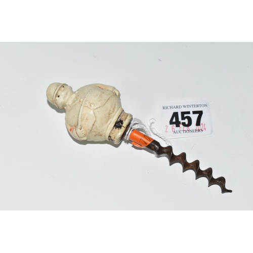 457 - A 1920S NOVELTY CORKSCREW, the celluloid handle in the form of a chubby huntsman, height of figure 5... 