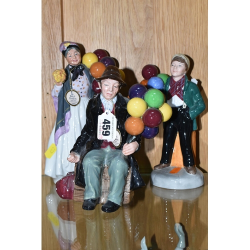 459 - THREE ROYAL DOULTON BALLOON SELLING FIGURES, comprising The Balloon Man HN1954, Biddy Penny Farthing... 