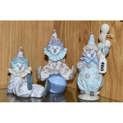 460 - THREE LLADRO CLOWN FIGURES, comprising Littlest Clown no 5811, Tired Friend no 5812 and Having a Bal... 