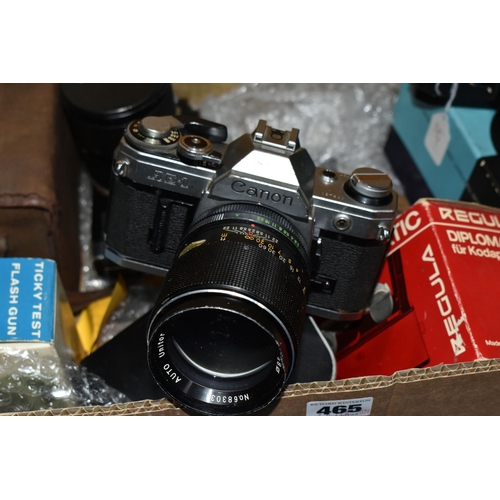 465 - VINTAGE CANON PHOTOGRAPHIC EQUIPMENT ETC, to include a Canon F1 camera body fitted with a Canon 50mm... 