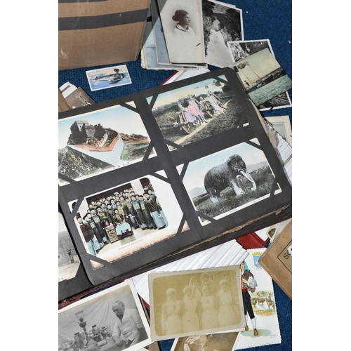 469 - ONE BOX OF POSTCARDS & PHOTOGRAPHS in albums and loose comprising rare examples from the early 20th ... 