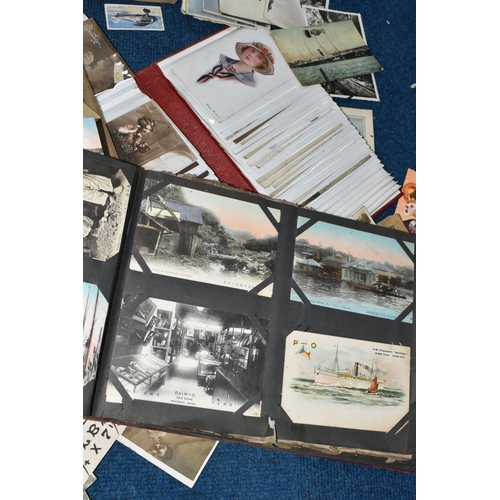 469 - ONE BOX OF POSTCARDS & PHOTOGRAPHS in albums and loose comprising rare examples from the early 20th ... 