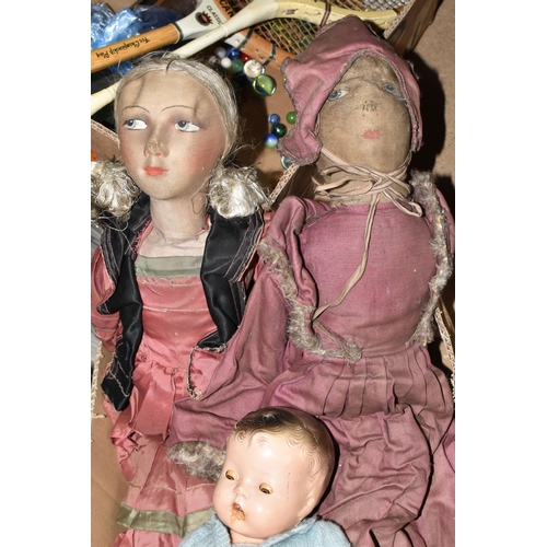 478 - A VINTAGE CLOTH HEAD DOLL, moulded and painted features, original wig, cloth body with composition l... 