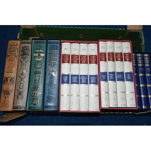 481 - ONE BOX OF FOLIO BOOKS, to include Captain Cook's Voyages 1768-1779, The Conquest Of Mexico, The Sou... 