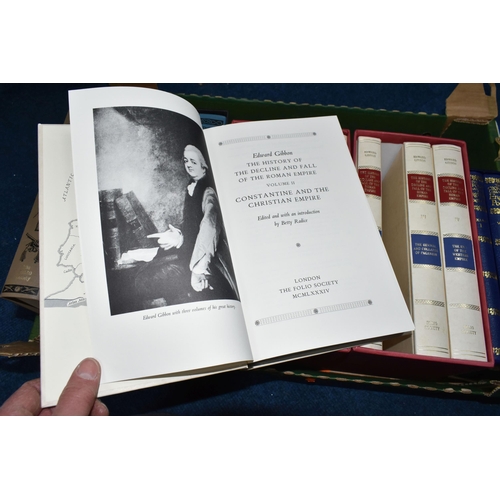 481 - ONE BOX OF FOLIO BOOKS, to include Captain Cook's Voyages 1768-1779, The Conquest Of Mexico, The Sou... 