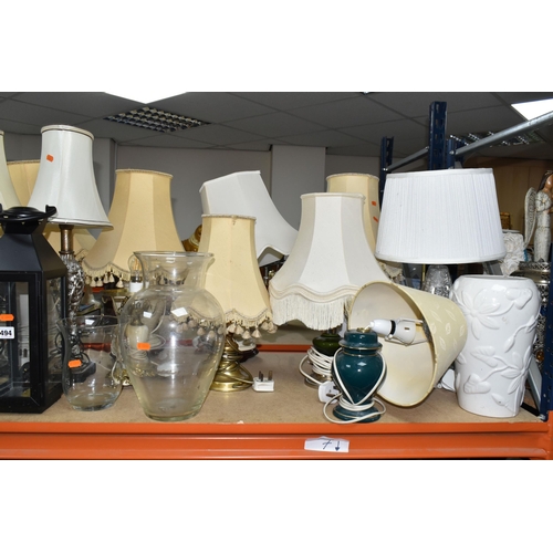 494 - A LARGE QUANTITY OF TABLE LAMPS, FLOOR VASES AND A STANDARD LAMP, comprising twelve electric table l... 