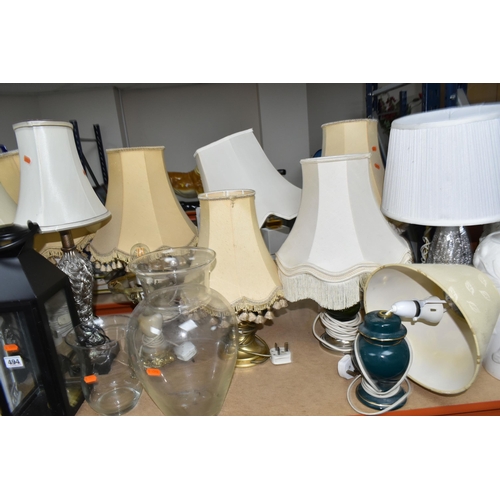 494 - A LARGE QUANTITY OF TABLE LAMPS, FLOOR VASES AND A STANDARD LAMP, comprising twelve electric table l... 