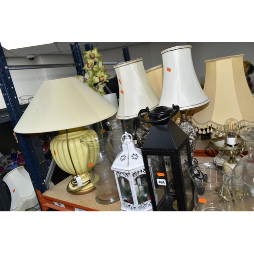 494 - A LARGE QUANTITY OF TABLE LAMPS, FLOOR VASES AND A STANDARD LAMP, comprising twelve electric table l... 