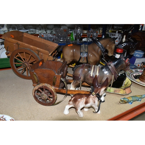 496 - A COLLECTION OF NAMED CERAMICS, comprising four ceramic shire horses (one has a reglued ear, one has... 