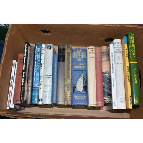 499 - FIVE BOXES OF NAUTICAL, SHIPPING AND SAILING BOOKS, to include approximately one hundred and thirty ... 