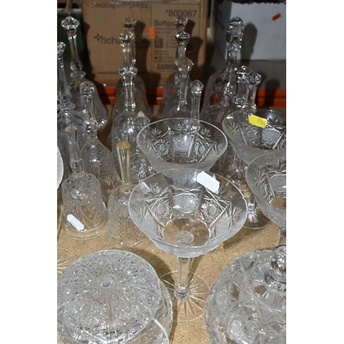 504 - A LARGE COLLECTION OF CUT GLASS BELLS AND GLASSWARE, comprising twenty three cut glass bells, maker'... 