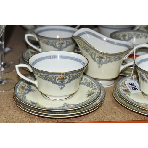 505 - A GROUP OF ROYAL WORCESTER 'THE DUCHESS' PATTERN TEAWARE, comprising one dinner plate, a square cake... 