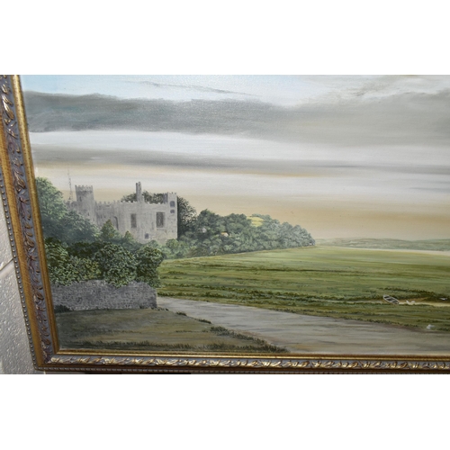 515 - A QUANTITY OF PICTURES AND PRINTS ETC, to include a Denis Healey oil on canvas 'Laughan Castle & Boa... 