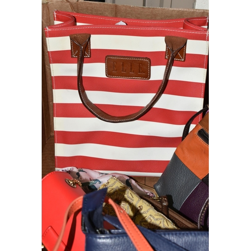 517 - THREE BOXES OF LADIES' HANDBAGS, to include over thirty assorted day and evening bags, maker's names... 