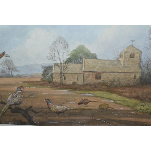 518 - BRYAN CONWAY (20TH/21ST CENTURY) A LANDSCAPE WITH PHEASANTS, an autumn landscape with pheasants in a... 