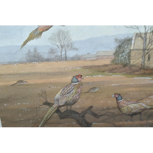 518 - BRYAN CONWAY (20TH/21ST CENTURY) A LANDSCAPE WITH PHEASANTS, an autumn landscape with pheasants in a... 