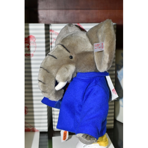 530 - A BOXED STEIFF LIMITED EDITION 'EDWARD TRUNK', made from grey plush, with gold coloured ear button a... 