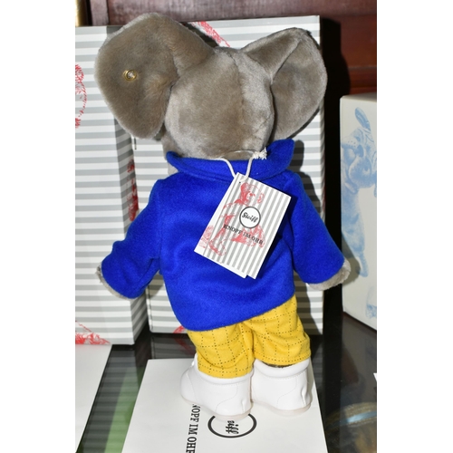 530 - A BOXED STEIFF LIMITED EDITION 'EDWARD TRUNK', made from grey plush, with gold coloured ear button a... 