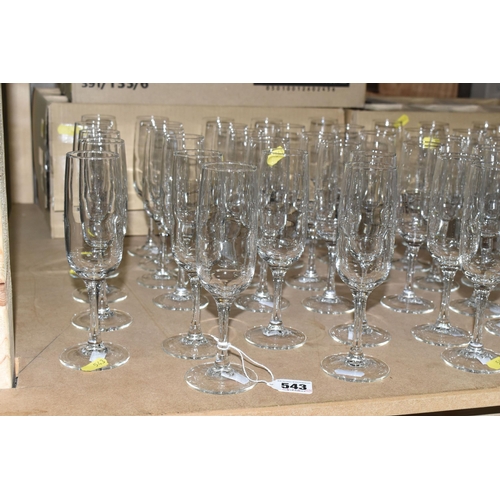 543 - THREE BOXES AND LOOSE OF SAINSBURY'S MEDIUM WINE GLASSES AND CHAMPAGNE FLUTES, over seventy wine gla... 